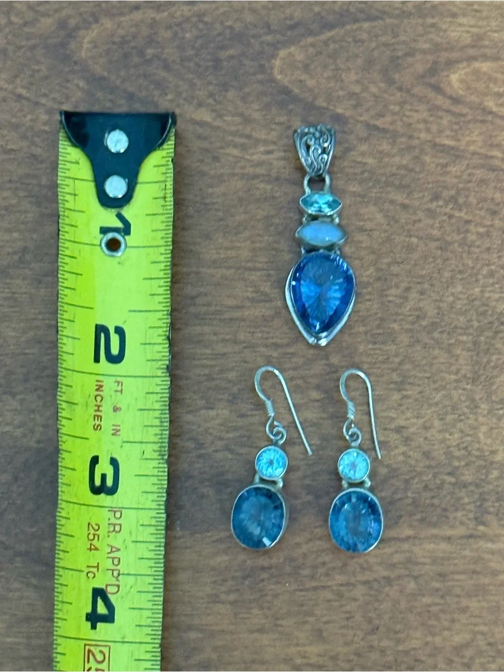 Blue Teardrop & Oval Gemstone Pendant and Earrings Set